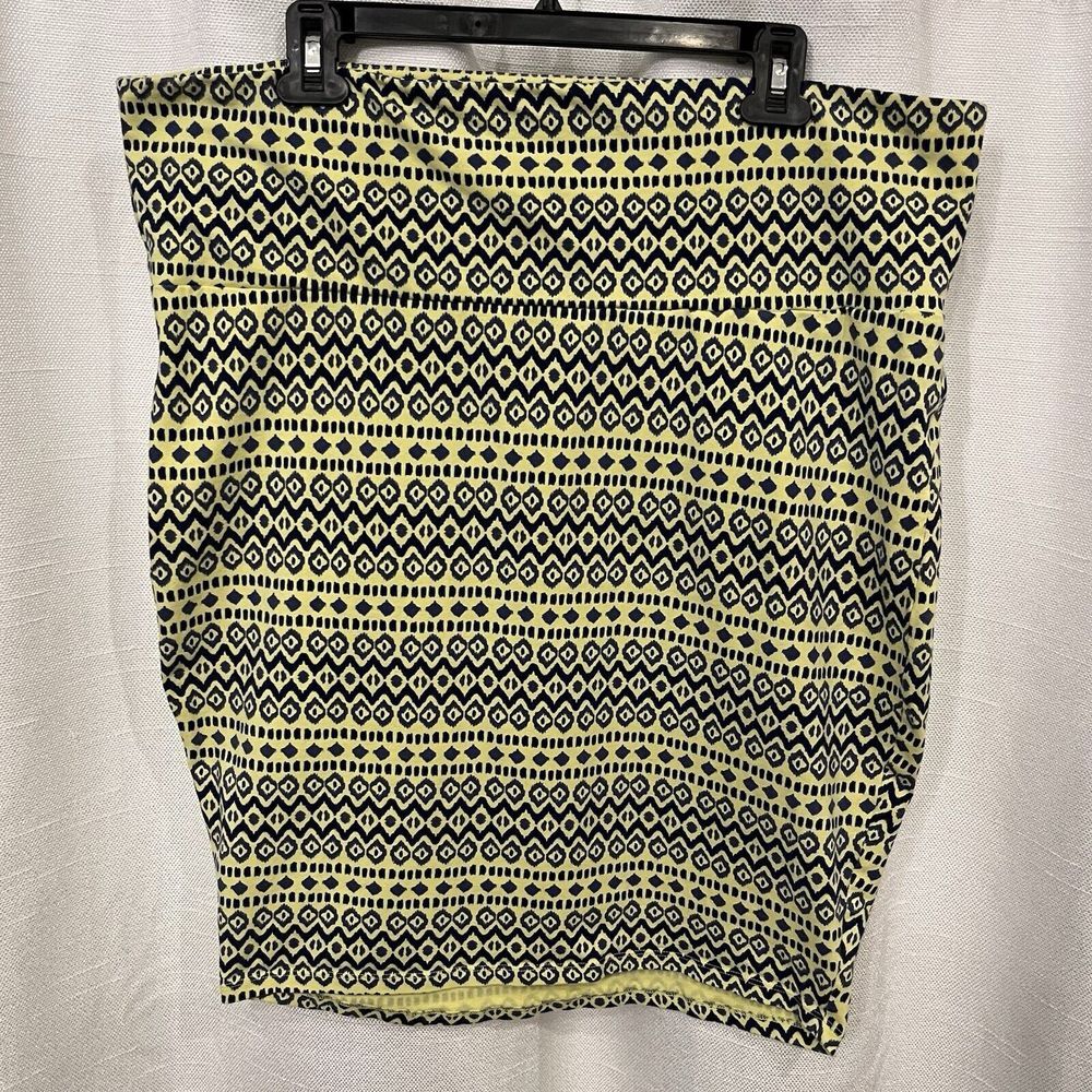 Torrid Yellow Blue Geometric Pull On Pencil Skirt Womens 2 Stretch Midi